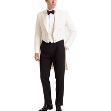Men Victorian Ivory Peak Lapel Formal Party Tuxedo Wedding Tailcoat Morning Suit