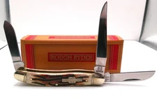 Rough Ryder Stockman Stag Bone Handles 3 Blade Folding Pocket Knife RR158