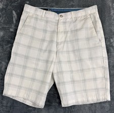 Volcom Corpo Class Plaid Shorts Size 34 White  Blue Casual Button Details