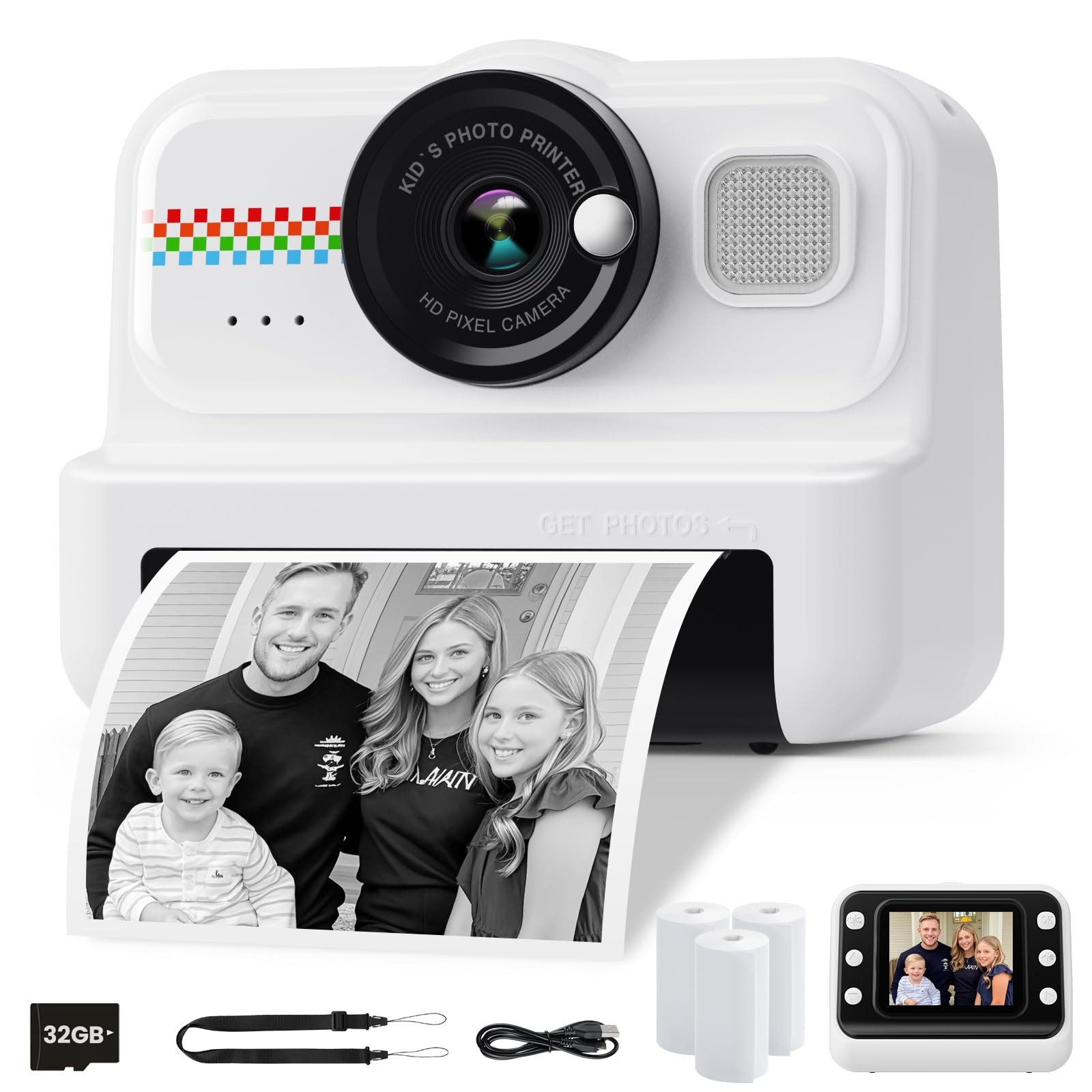 HiMont Kids Camera Instant Print, 1080P Print for Black