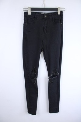 PHILIPP PLEIN Couture Black Denim Studded Knees Slim Fit Jeans Size 29