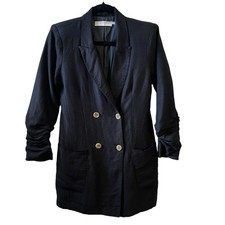 ASTR the Label Blazer Women's Small Black Linen Double Breasted Cinched Sleeves