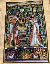 Rare Authentic Hand Painted Ancient Egyptian Papyrus-King Tutankhamun & his Wife