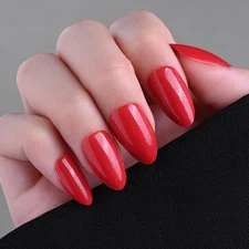 evpct Press on Nails Almond Short, Ruby Red Glitter Shimmer Shiny Short Almon...