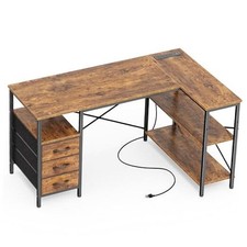 L Shaped Office Desk with Power Outlets, 47 Inch Computer 47inch Rustic Brown