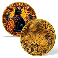 Ancient Egyptian Cat Goddess Bastet Collectible Coin Egypt Pyramids Keepsake
