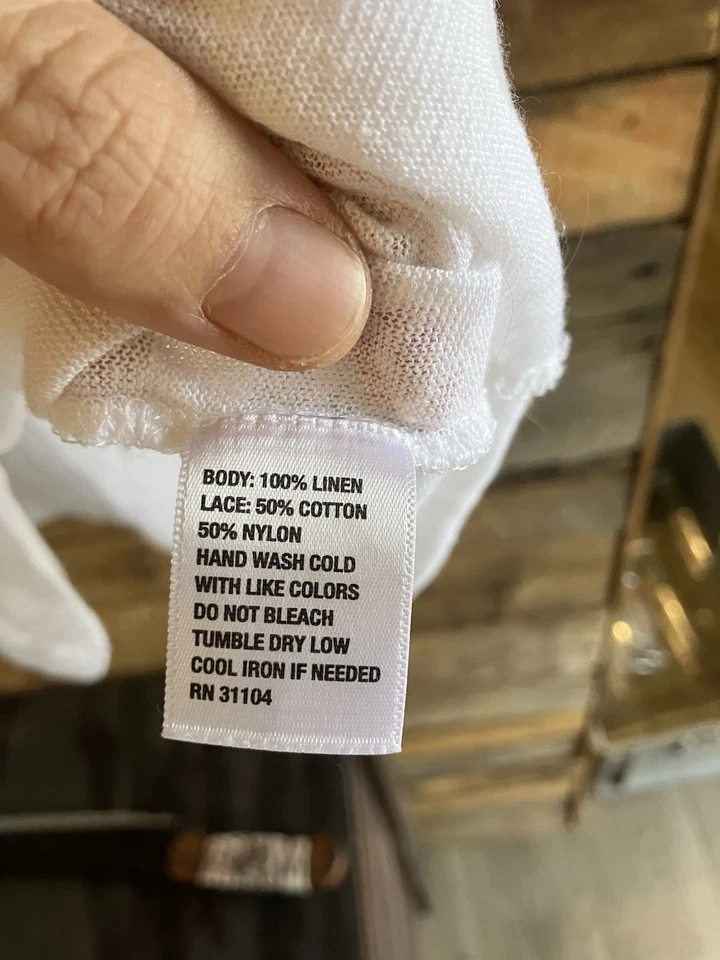 Camisa para mujer Crown and Ivy 100 % lino XL con ribete de encaje de algodón/nylon blanca Foto 3 de 3