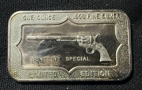 Buntline Special pistol Gun Limited Silver .999 Fine Silver 1 Ounce Bar Bullion
