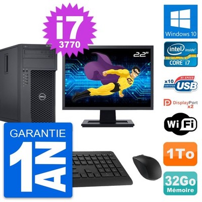 PC Tour Dell Precision T1650 MT i7-3770 32Go RAM 1To HDD 22'' Windows 10 Wifi