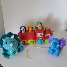 Fisher-Price Animal Train Blue Elephant Plastic Toy Plush Dinosaur Lot