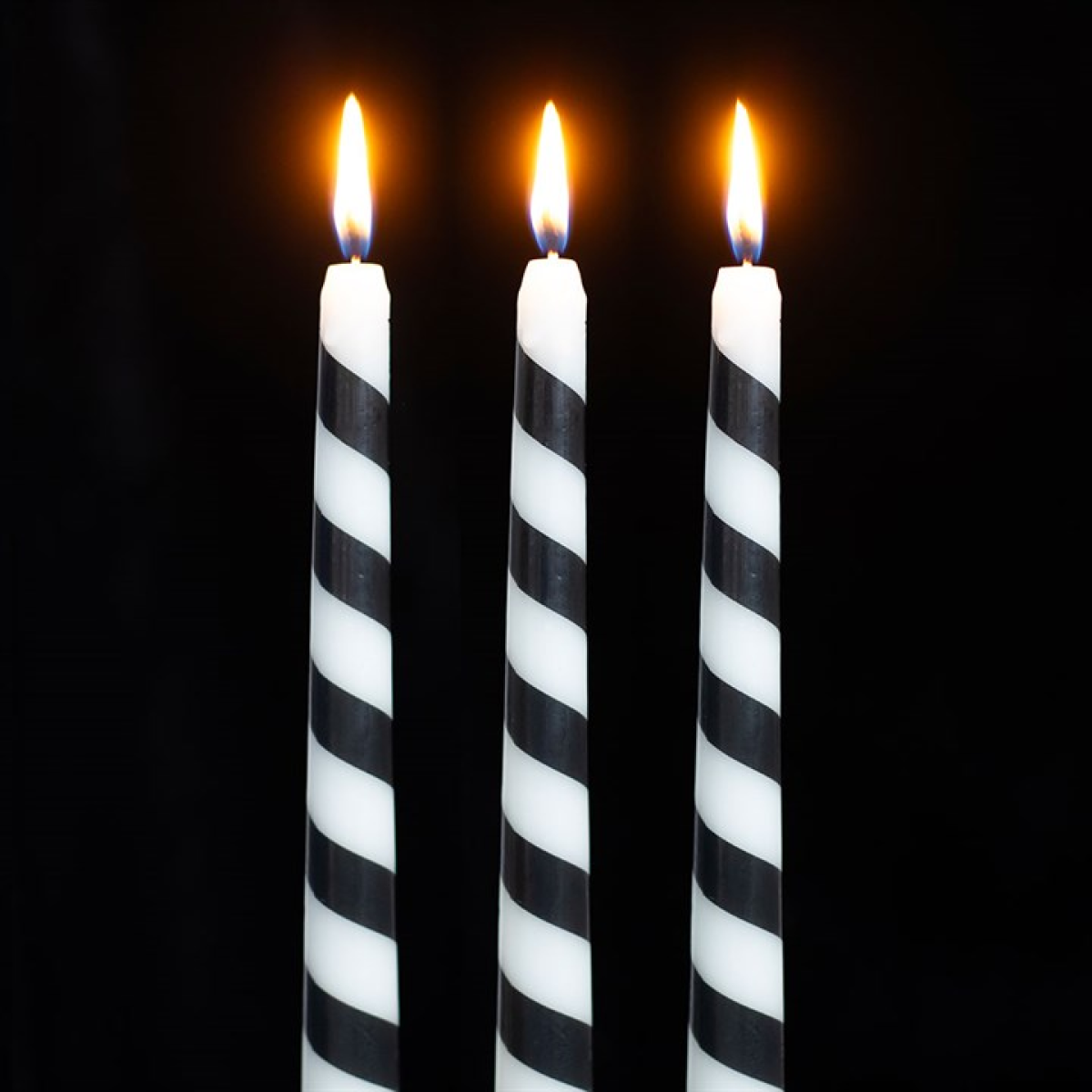 Set of 3 Black Candy Cane Halloween Christmas Taper Candles