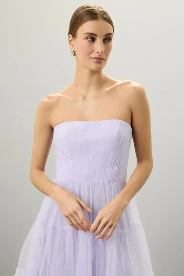 Vestido Zac Posen Sin Tirantes Tul Fluido Púrpura EE. UU. Talla 4 (Venta al por menor $825) Foto 2 de 4