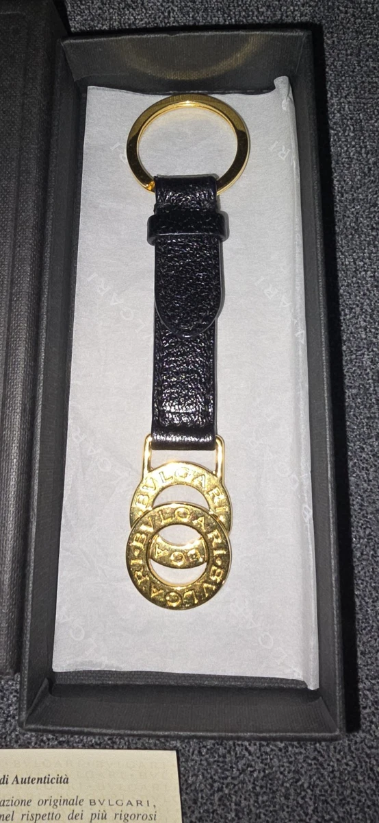 BVLGARI Keyring  Black/Gold-Tone ORIGINAL BOX AUTHENTIC CARD