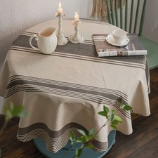 Brown Burlap Cotton Linen Table Clothes Farmhouse Tablecloth Striped Picnic T...