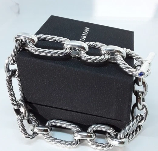 Previously owned David Yurman Link Toggle Bracelet with Blue Sapphires 7" LONG - Image 2 of 4