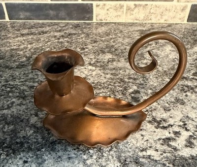 Gregorian Copper Single Leaf Chamber Candle Stick Holder