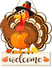 Thanksgiving Turkey Door Sign Decorations, Fall Welcome Wooden Hanging Sign, Giv