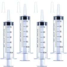 4 Pack 60mL Large Syringe for Liquid with Tip Cap, Plastic transparent
