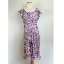 Talbots Dress Size 6 NWT 100% Silk Purple Geometric Art Print Belted Sleeveless