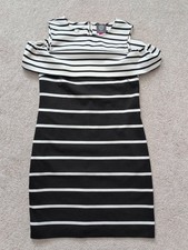 Vince Camuto Black and White Striped Off-Shoulder Dress