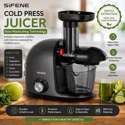 SIFENE Cold Press Slow Masticating Juicer 150W 1.5L Black/Gray BPA Free