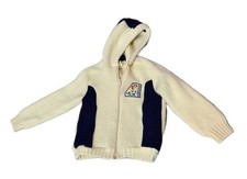 Vintage Baby Boy Sweaters hood Full Zip Cream Blue Hockey Quilted 90s