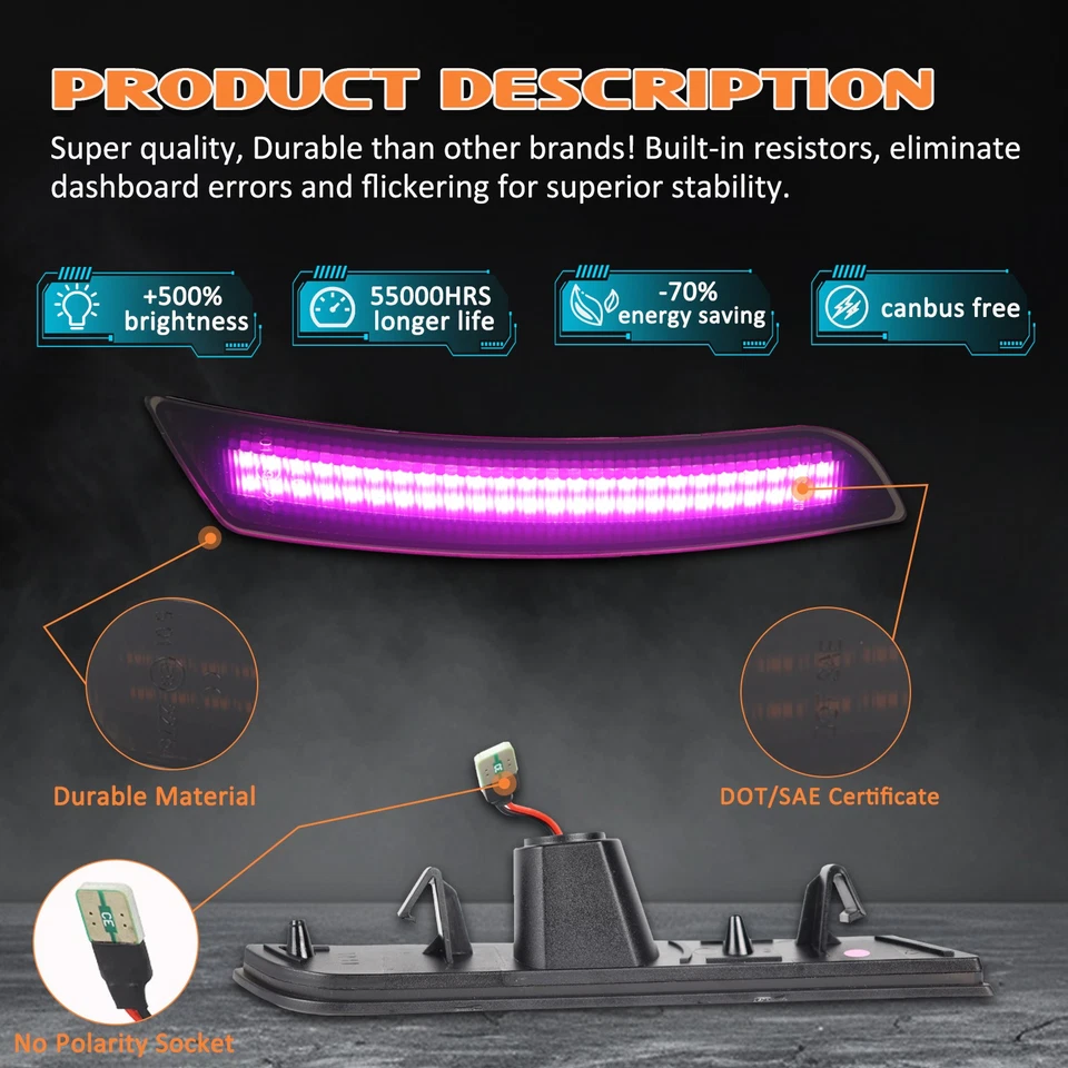 Luz de señalización lateral LED dinámica delantera trasera para Chevy Camaro LS LT SS ZL1 2016-2022 Foto 3 de 4