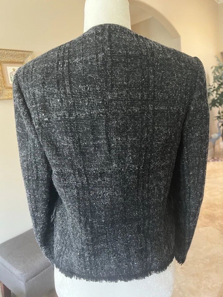 Traje Chaqueta Burberry Lana Cremallera Lentejuelas Gris Oscuro EE. UU. 6 Foto 3 de 4