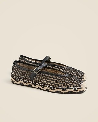 J.Crew 7.5 Made in Spain Woven Mary Jane Espadrille Flats in Faux Raffia Black