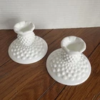 Set of 2 Vintage Fenton Hobnail Milk Glass Candlesticks Pair Candle Holders.