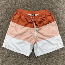 Nike Orange Colorblock Striped Drawstring Swim Trunks Men's Size XL Y2K
