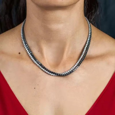20Ctw Round White & Black Moissanite Double-layer Necklace 14K White Gold Plated