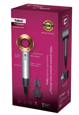 TELFORD Ionic Hair Dryer with Magnetic nozzles and low noise motor 1600 watts