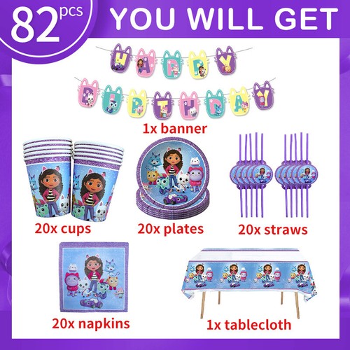 Gabby Dollhouse Birthday Party Decoration Set Paper Napkins Plates Cups Girls Ta - Picture 9 of 44