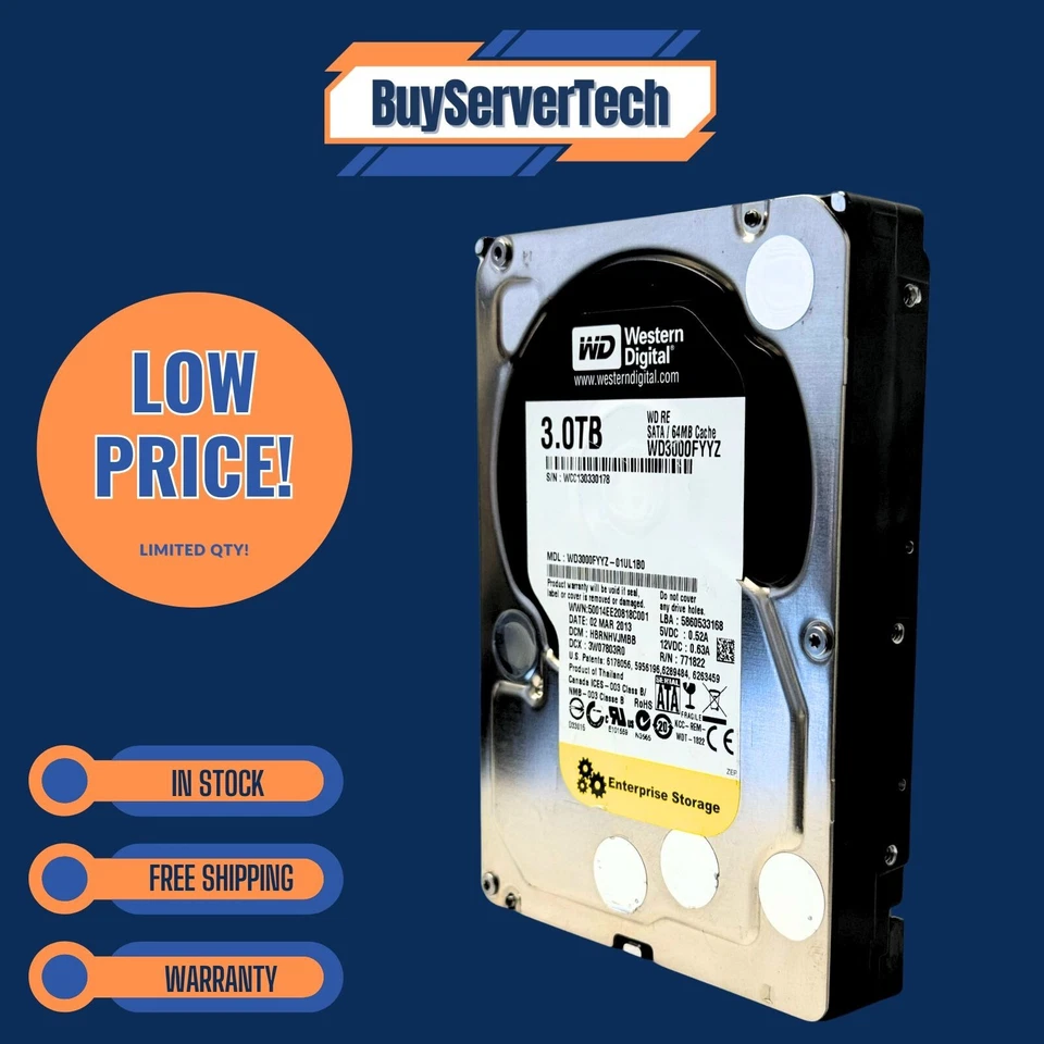 WD RE 3TB 7200RPM 6Gb/s 3.5" SATA HDD WD3000FYYZ 64MB Cache Enterprise Zero Hour - Image 2 of 4