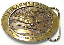 Brass Belt Buckle Firearms Freedom NRA Eagle Flag American made in USA