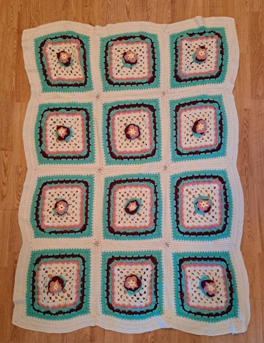 Vtg Afghan Granny Squares 3D Flowers Crocheted Approx 41"X 60" Boho Grandmacore