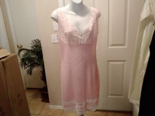 Womans Vintage Slip Dress Chemise European Wide Strap SZ M Pink Lace Bodice