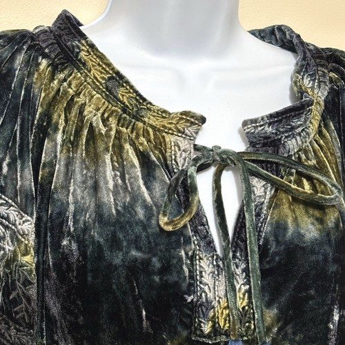 NWT Kyla Seo Anthropologie Handmade Embroidered Crushed Velvet Green Blouse Sz S - Picture 5 of 18