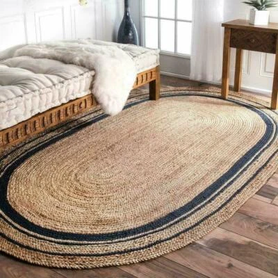 Tapis ovale en jute tapis réversible 100 % naturel fait main tapis moderne ta... - Photo 1/4