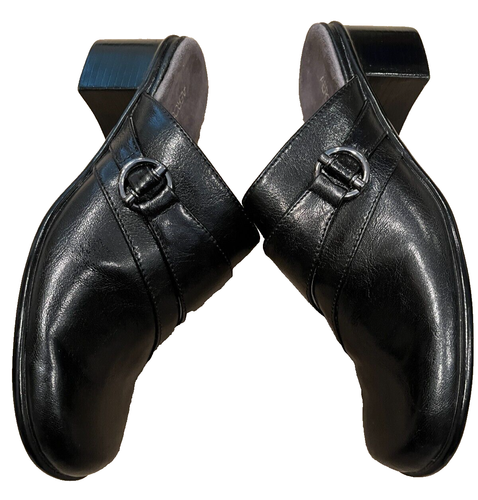 Aerosoles Size 8M Black Slip-On Block Heel Faux Leather Mules Shoes - Picture 2 of 5