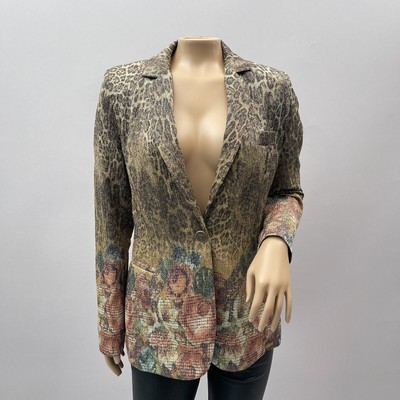 OO LA LA Boutique Blazer Women 4 Metallic Glitter Leopard Animal Floral Office