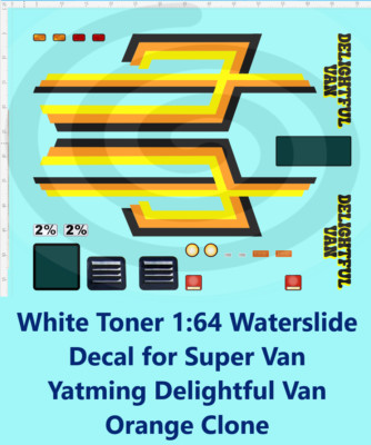 White Toner 1:64 Waterslide for Super Van Yatming Clone Delightful Van Orange