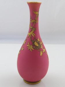 C 1900 Cased Satin Peachblow Glass Stick Vase With Gilt Decoration
