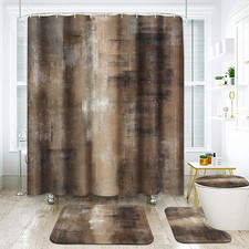 Burnt Brown Grey Bathroom Set with Shower Curtain and Rugs Accessory, Abstract P