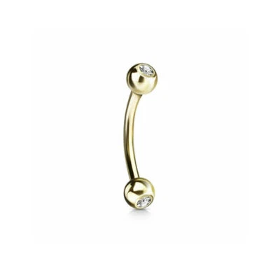 Gebogenes Kegel Barbell Augenbrauen Nippel Zungenpiercing Ring 14K Gelbgold 16G - Bild 1 von 2