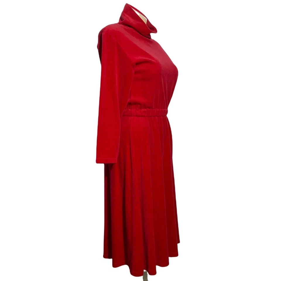 Vestido vintage para mujer FADS M rojo suave terciopelo tela largo Sl cuello tortuga holgado Foto 3 de 4
