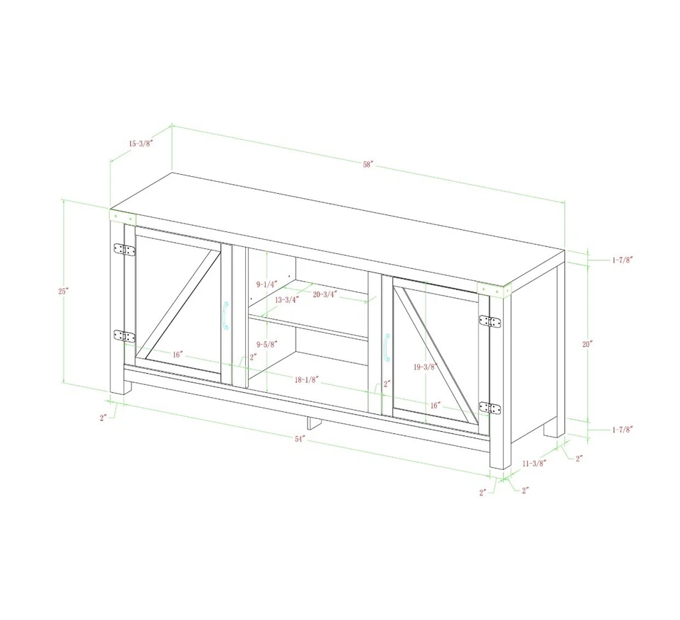 Barn Door 电视控制台 适用于 65 英寸电视 - 灰色 洗... — 第 2/2 张图片