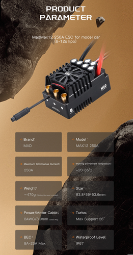 MAD MAX-12 Sensored 32-Bit ESC 6-12S LiPo 50V for RC 1/5 Car Brushles Motor - Picture 13 of 16