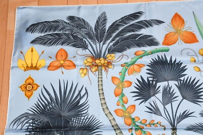 Hermes Scarf Index Palmarum 90 cm silk blue Carre palm tree 35